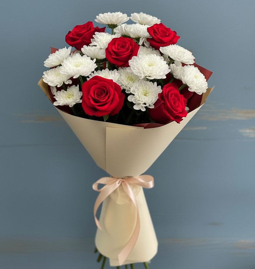 Букет цветов из: Розы и Хризантемы в Кочубеевском