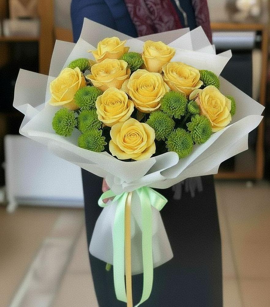 Букет цветов из: Хризантемы и Розы в Кочубеевском