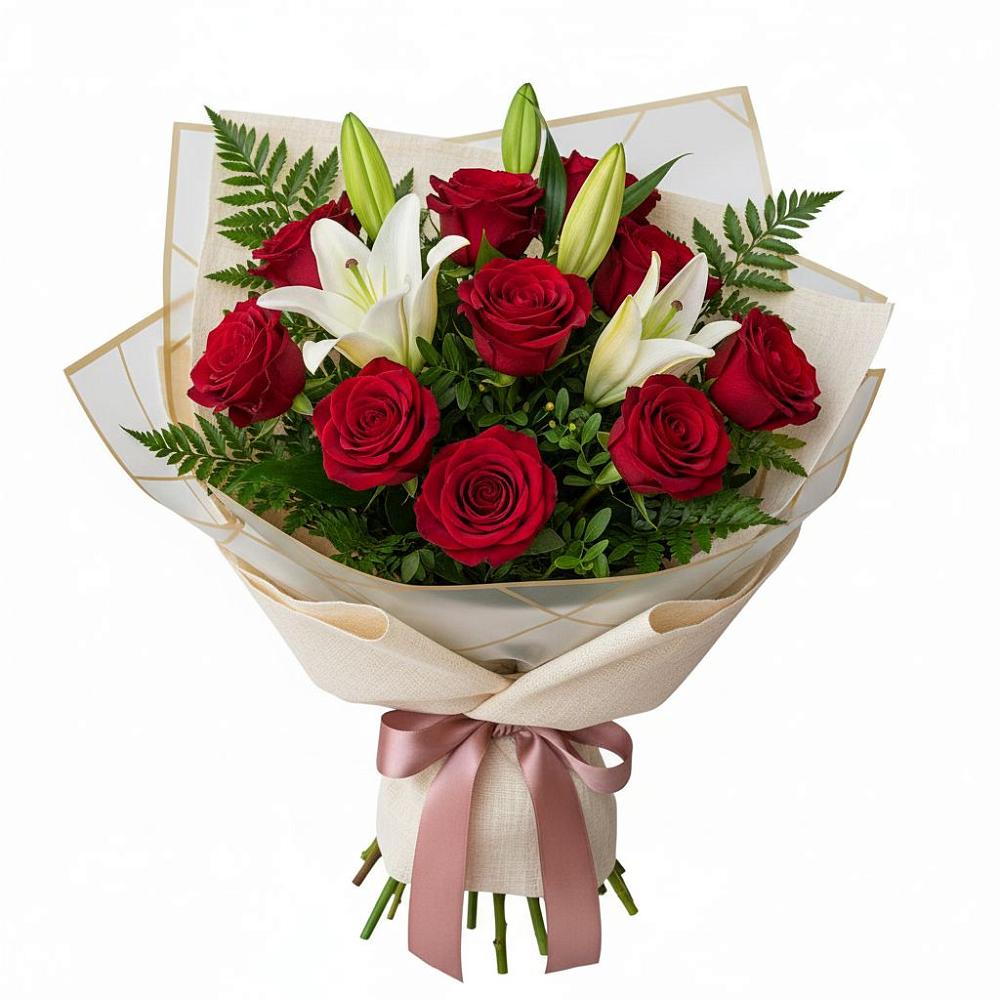 Букет цветов из: Лилии и Розы в Кочубеевском