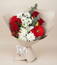 Букет цветов из:  Розы, Хризантемы, Герберы и Лилии в Кочубеевском