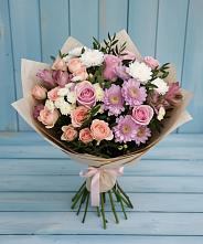 Букет цветов из:  Хризантемы, Розы и Альстромерии в Кочубеевском