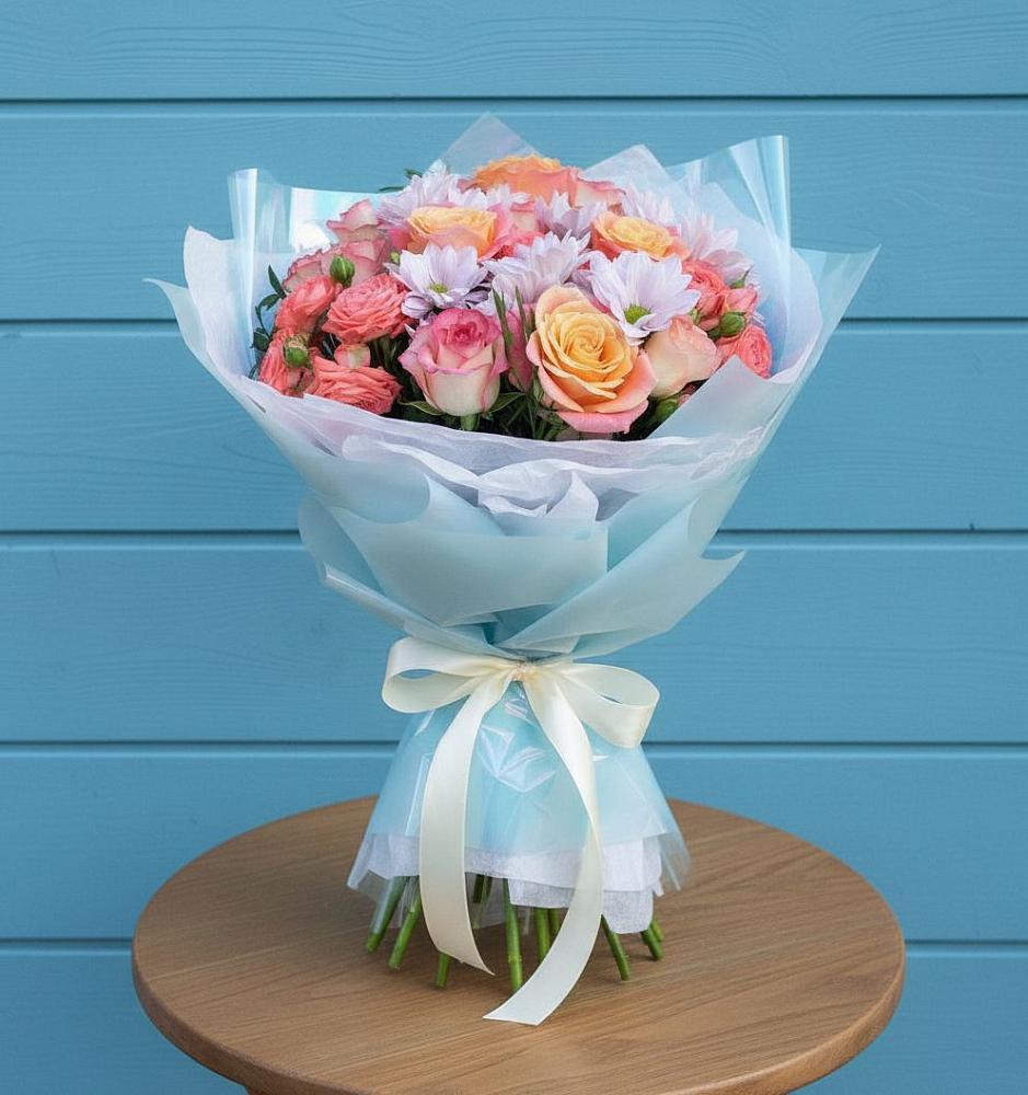 Букет цветов из: Хризантемы и Розы в Кочубеевском