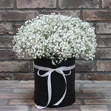 Цветочная композиция из Гипсофила в шляпной коробке в Кочубеевском