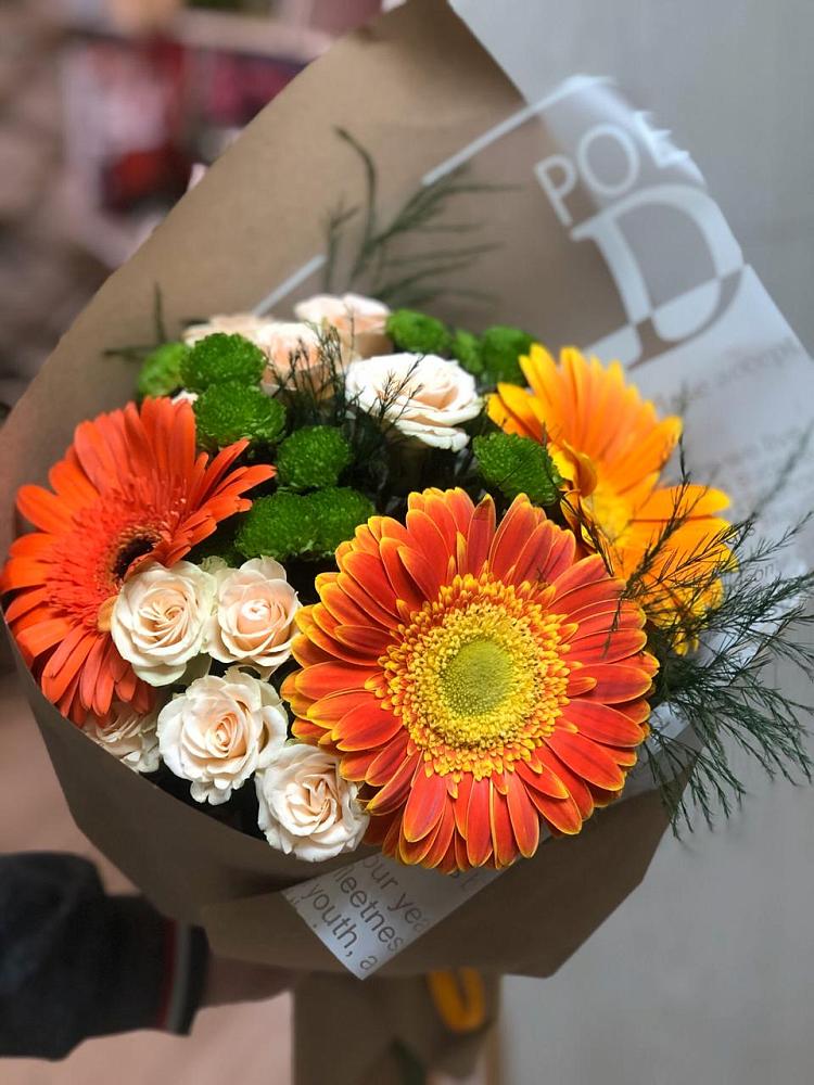 Букет цветов из: Герберы, Хризантемы и Розы в Кочубеевском